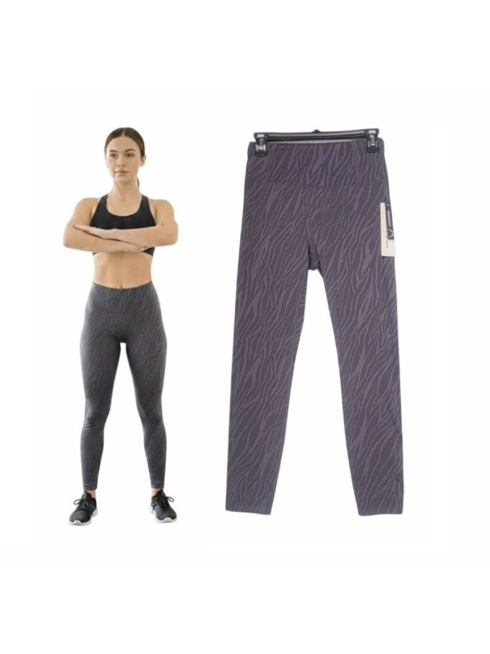 ❤️Women Leggings Sz S Nanette Lepore Stash Pocket Tiger print Gym Gray Black New